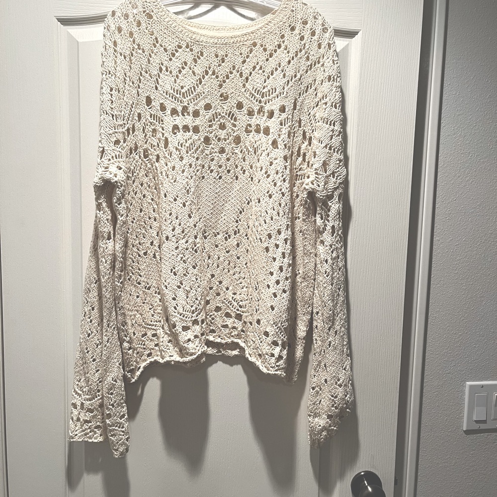 Free People Cream Crochet Sweater